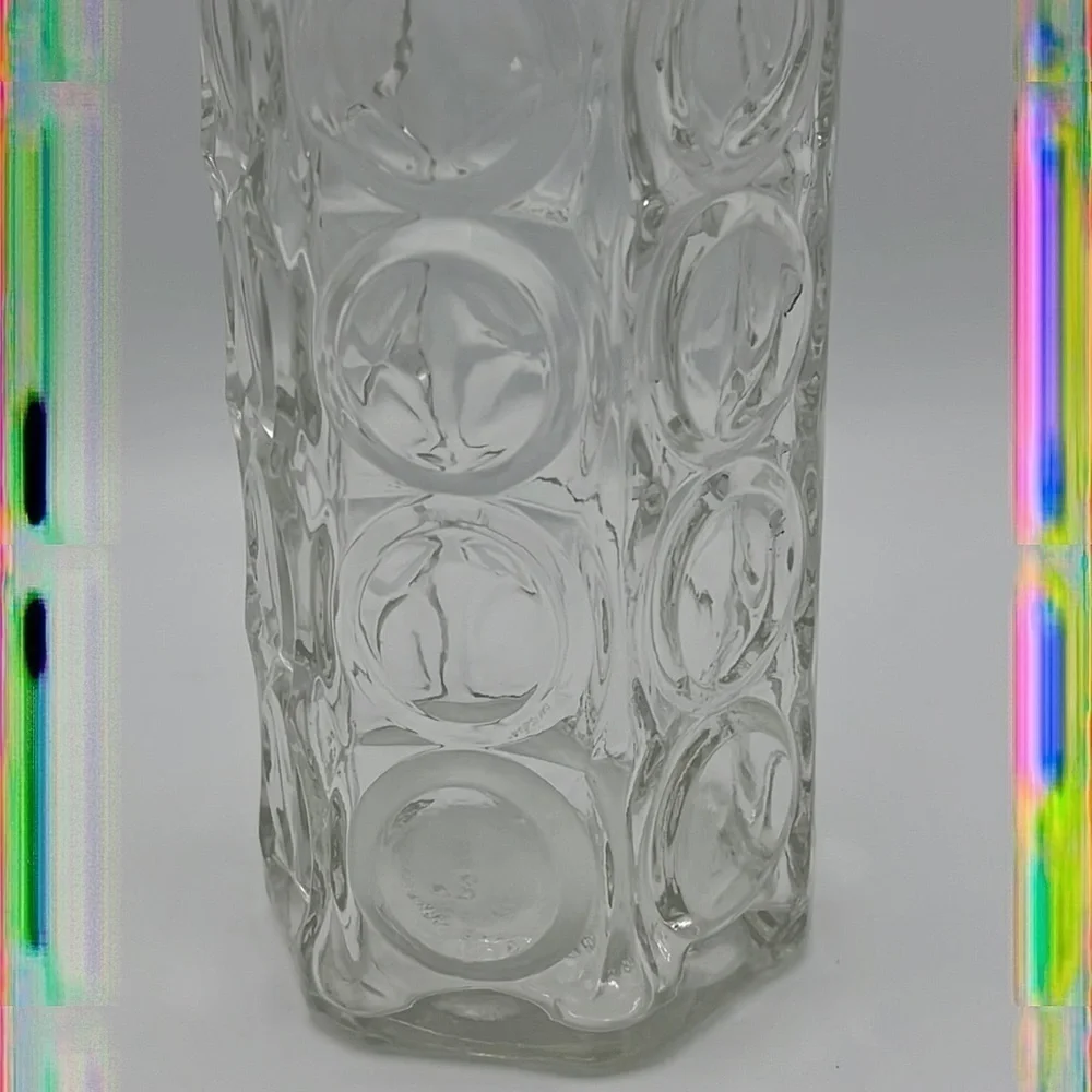CIRCLE CLEAR CUT GLASS DECANTER VINTAGE with CORK SQUARE TOP
